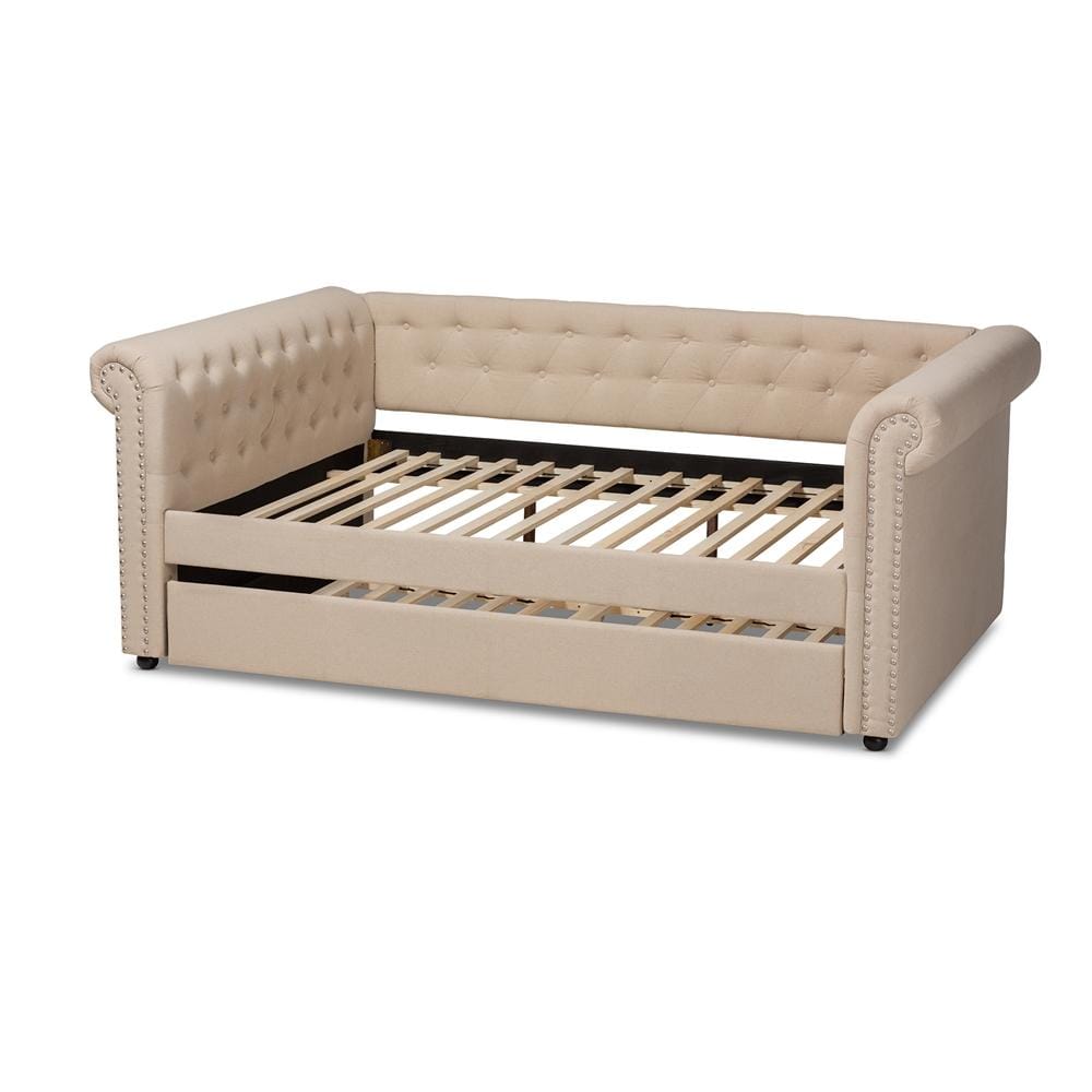 Baxton Studios Daybed Baxton Studio Mabelle Modern and Contemporary Beige Fabric Upholstered Full Size Daybed with Trundle