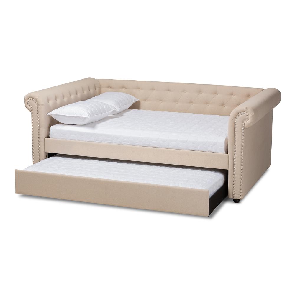 Baxton Studios Daybed Baxton Studio Mabelle Modern and Contemporary Beige Fabric Upholstered Full Size Daybed with Trundle