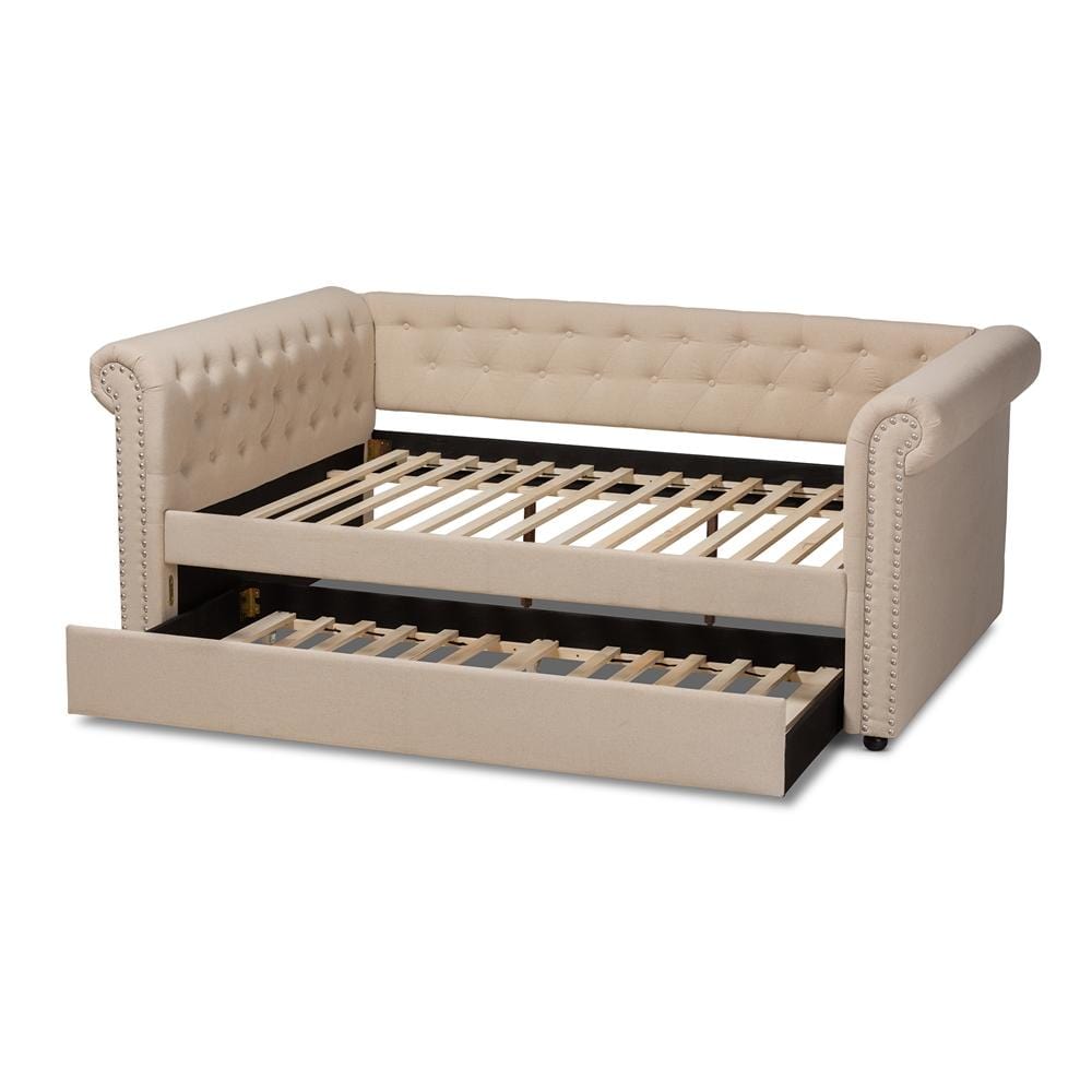 Baxton Studios Daybed Baxton Studio Mabelle Modern and Contemporary Beige Fabric Upholstered Full Size Daybed with Trundle