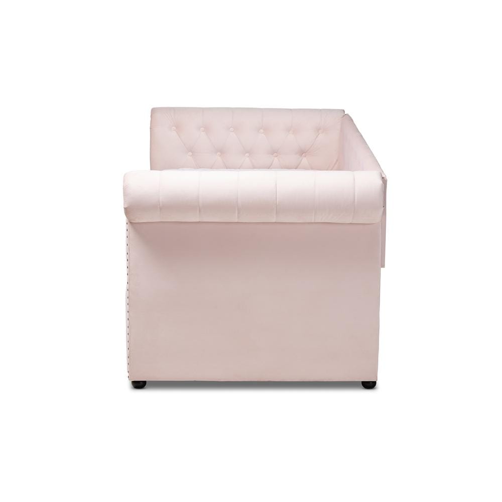 Baxton Studios Daybed Baxton Studio Mabelle Modern and Contemporary Light Pink Velvet Upholstered Daybed with Trundle