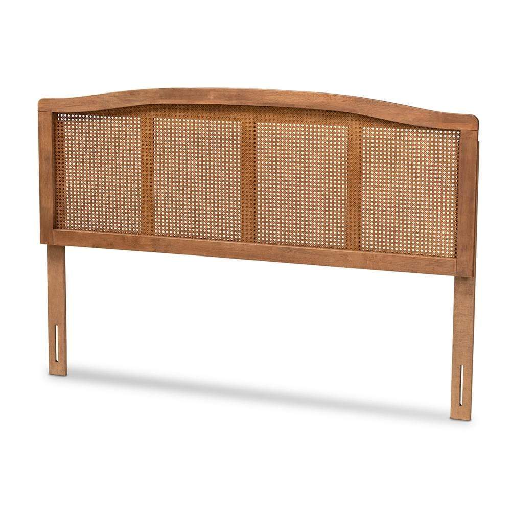 Baxton Studios Headboards Ash Walnut / Full Baxton Studio Mareike Mid-Century Modern Wood and Synthetic Rattan Headboard