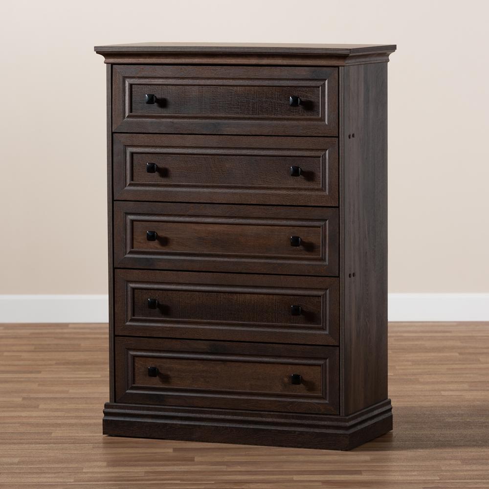 Baxton Studios Chests Baxton Studio Nolan Traditional Transitional Hazel Walnut Brown Finished 5-Drawer Wood Chest