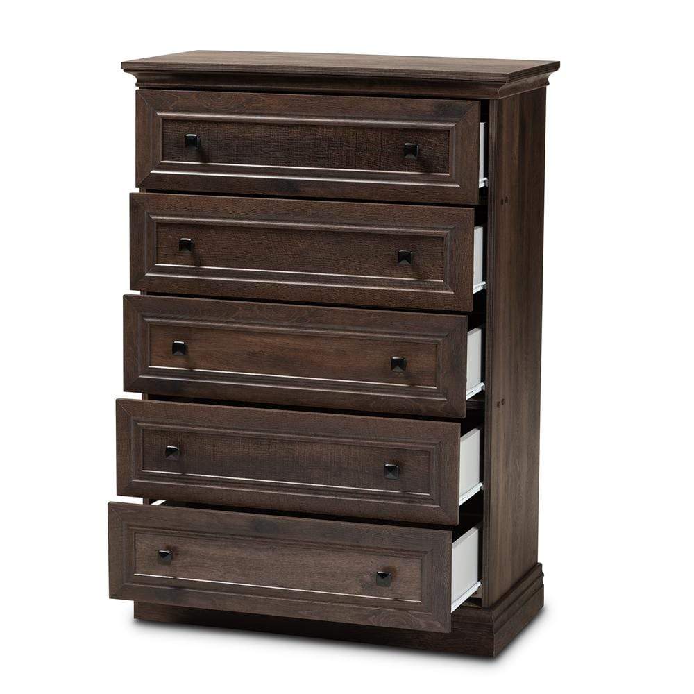 Baxton Studios Chests Baxton Studio Nolan Traditional Transitional Hazel Walnut Brown Finished 5-Drawer Wood Chest