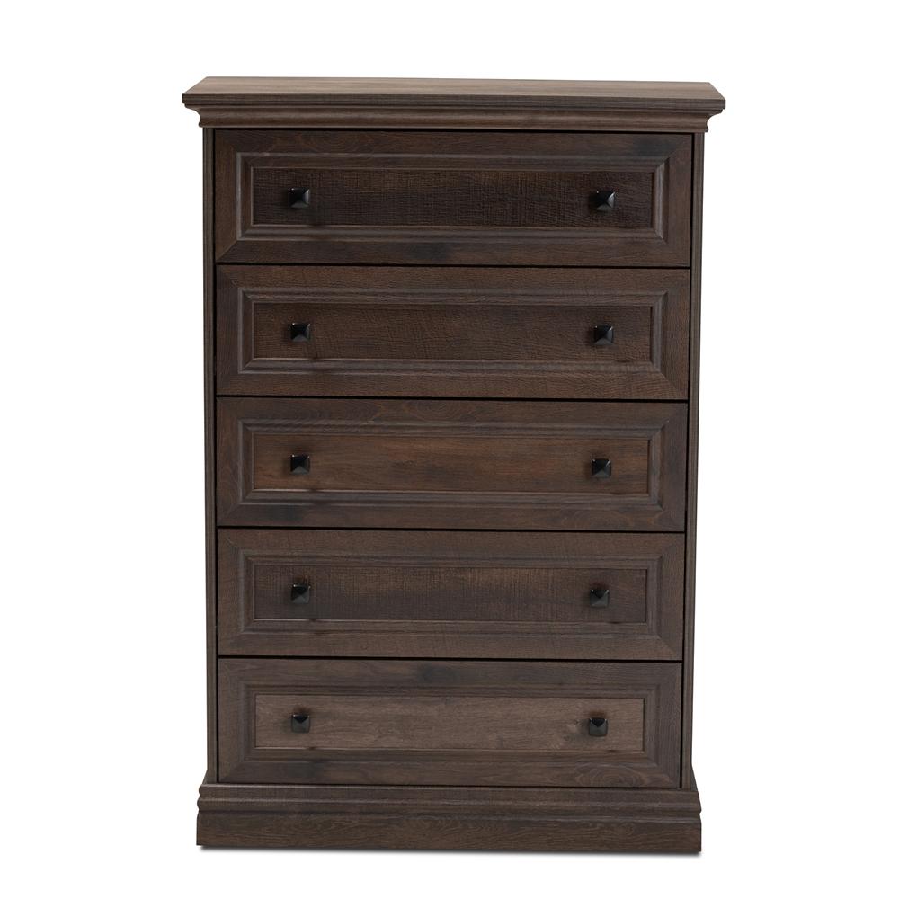 Baxton Studios Chests Baxton Studio Nolan Traditional Transitional Hazel Walnut Brown Finished 5-Drawer Wood Chest