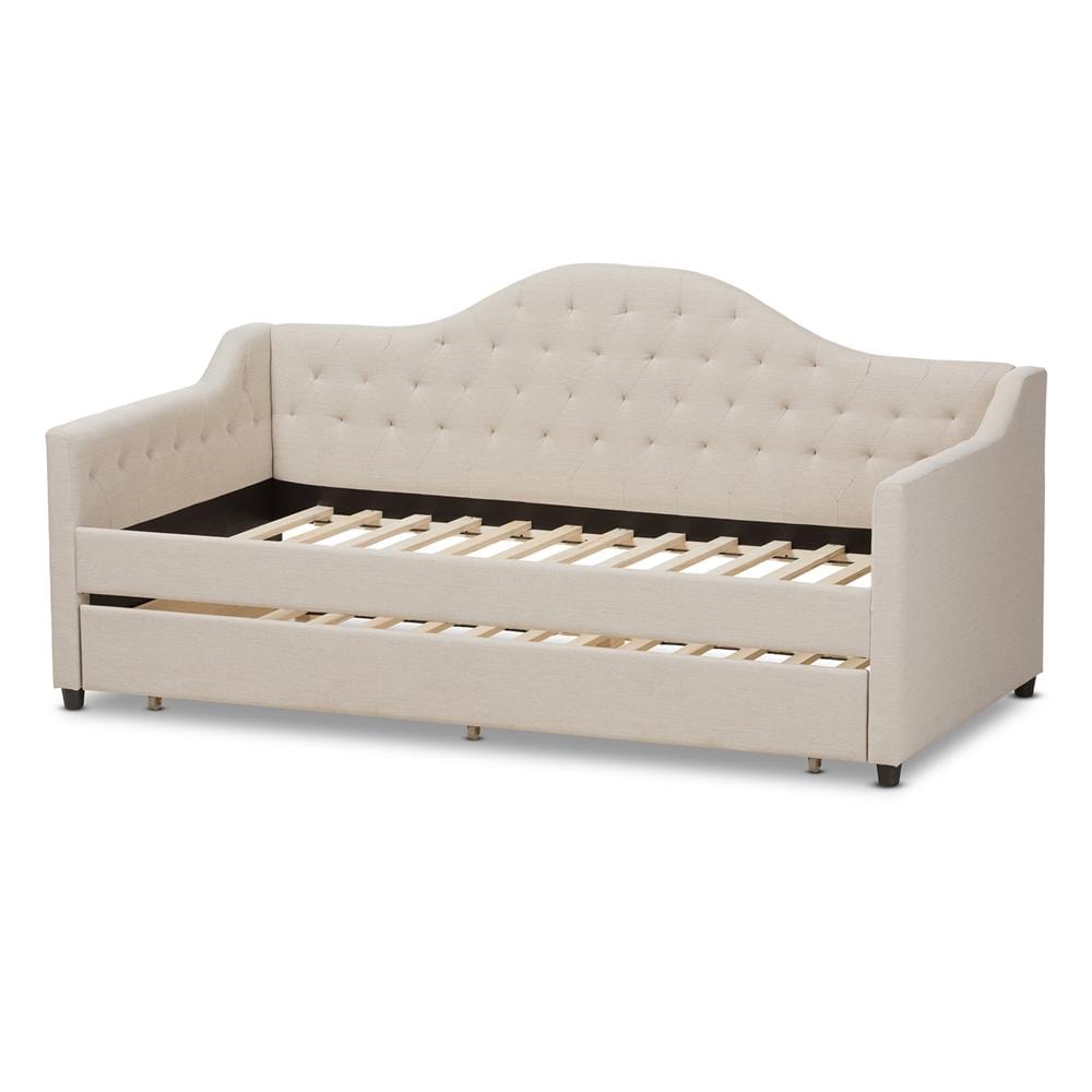 Baxton Studios Daybed Light Grey Baxton Studio Perry Modern and Contemporary Light Beige Fabric Daybed with Trundle