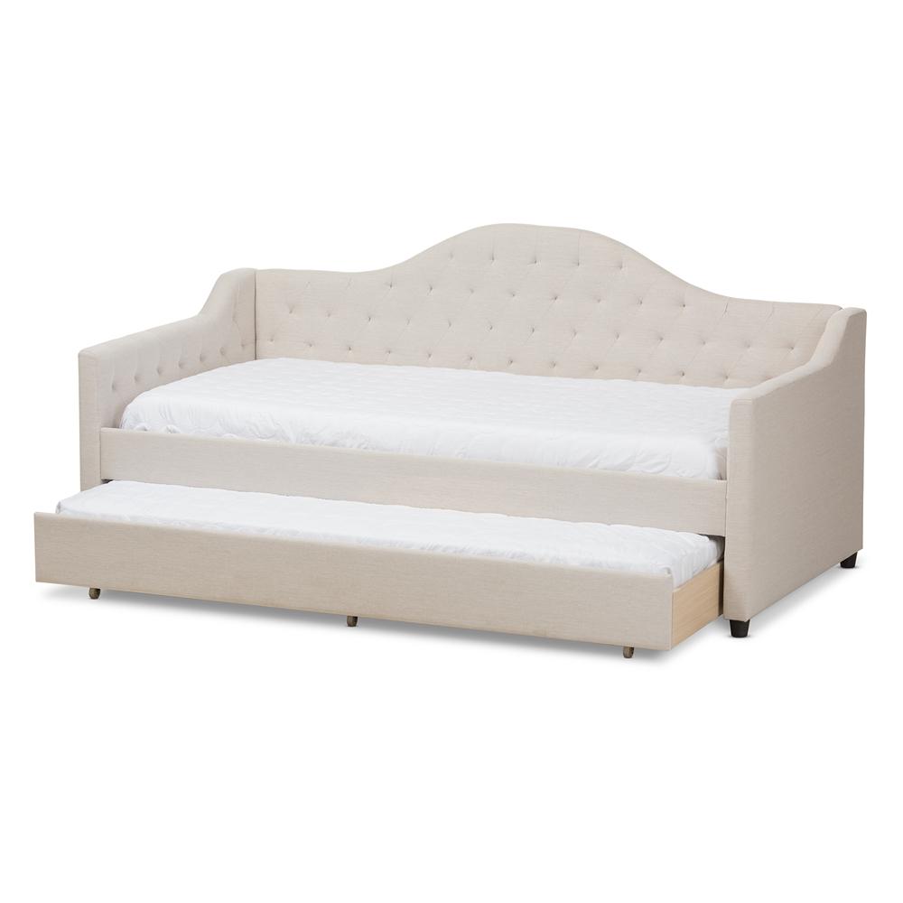 Baxton Studios Daybed Light Grey Baxton Studio Perry Modern and Contemporary Light Beige Fabric Daybed with Trundle