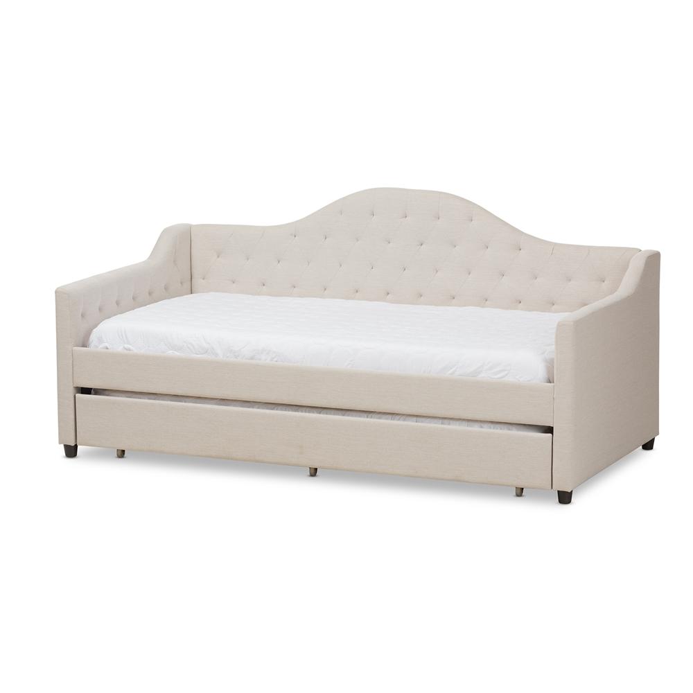 Baxton Studios Daybed Light Grey Baxton Studio Perry Modern and Contemporary Light Beige Fabric Daybed with Trundle