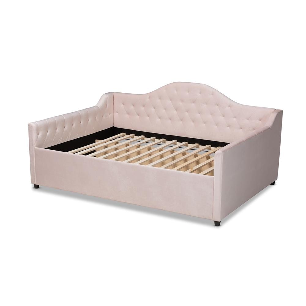 Baxton Studios Daybed Baxton Studio Perry Modern and Contemporary Light Pink Velvet Fabric Upholstered and Button Tufted Full Size Daybed