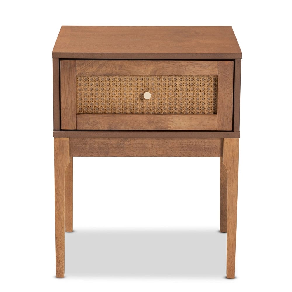 Baxton Studio Baxton Studio Ramiel Mid-Century Modern Ash Walnut Finished Wood and Rattan 1-Drawer Nightstand MG9005-Ash Walnut/Rattan-NS