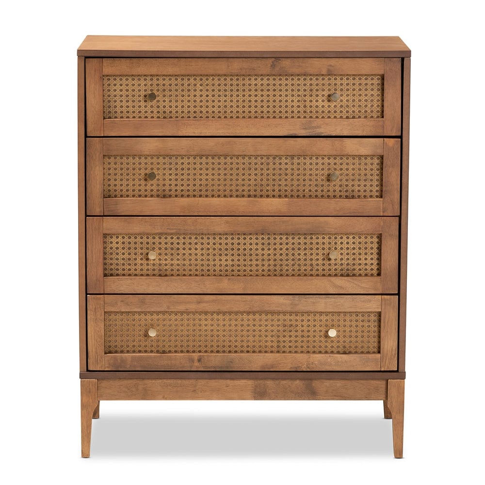 Baxton Studio Baxton Studio Ramiel Mid-Century Modern Ash Walnut Finished Wood and Rattan 4-Drawer Chest MG9005-Ash Walnut/Rattan-4DW-Chest