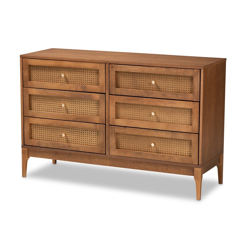 Baxton Studio Baxton Studio Ramiel Mid-Century Modern Ash Walnut Finished Wood and Rattan 6-Drawer Dresser MG9005-Ash Walnut/Rattan-6DW-Dresser