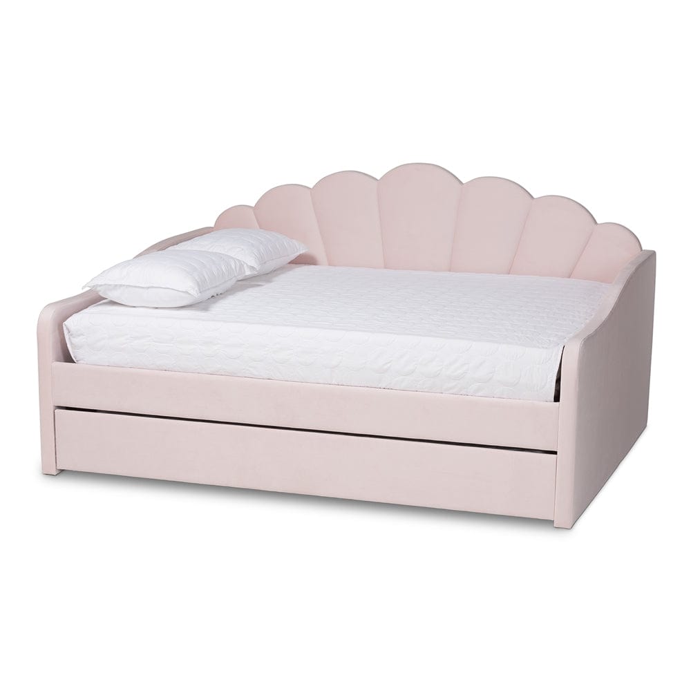 Baxton Studio Baxton Studio Timila Modern and Contemporary Light Pink Velvet Fabric Upholstered Queen Size Daybed with Trundle BBT61047T-Light Pink Velvet-Daybed-Q/T