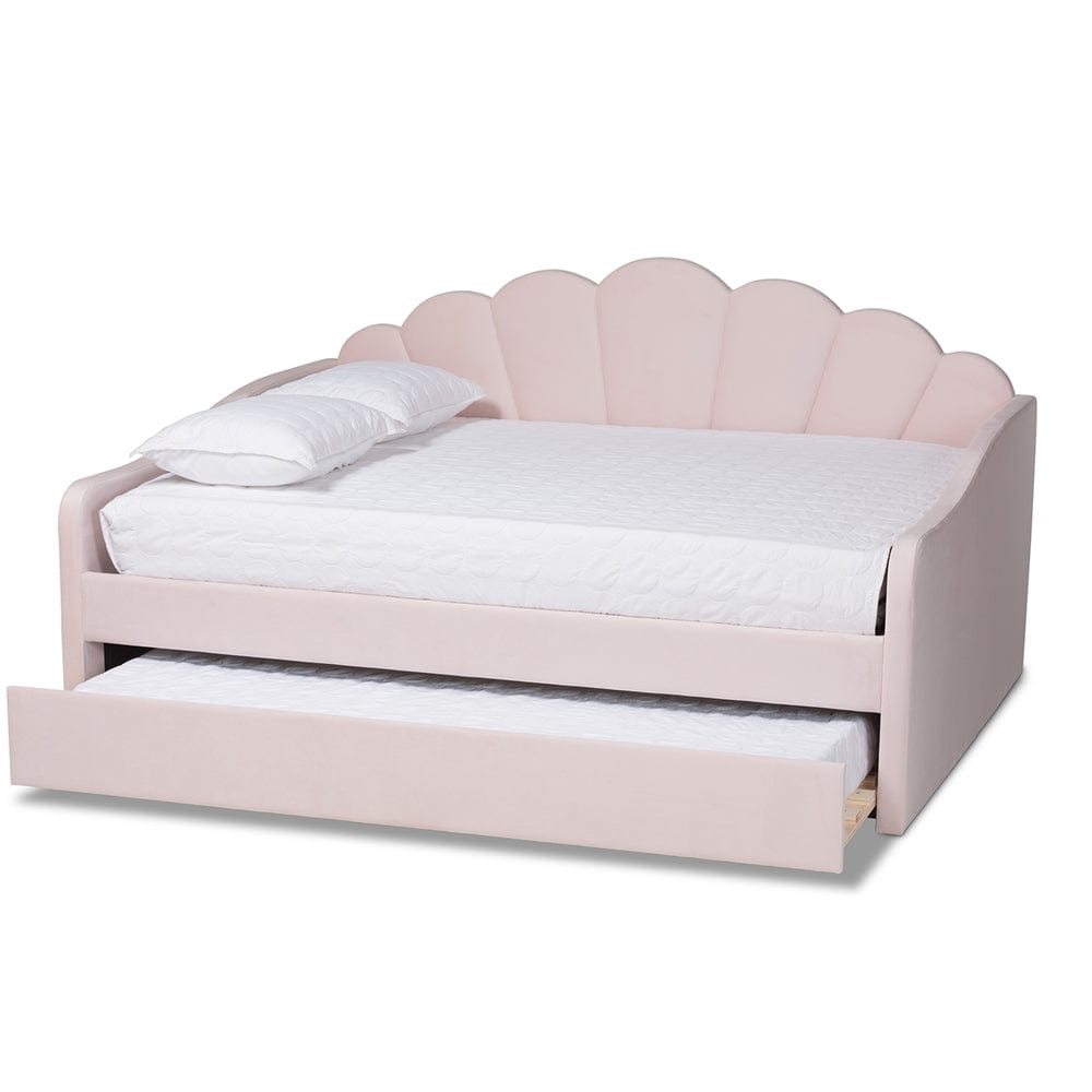 Baxton Studio Baxton Studio Timila Modern and Contemporary Light Pink Velvet Fabric Upholstered Queen Size Daybed with Trundle BBT61047T-Light Pink Velvet-Daybed-Q/T