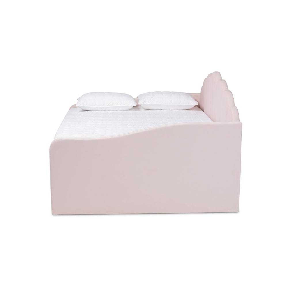 Baxton Studio Baxton Studio Timila Modern and Contemporary Light Pink Velvet Fabric Upholstered Queen Size Daybed with Trundle BBT61047T-Light Pink Velvet-Daybed-Q/T