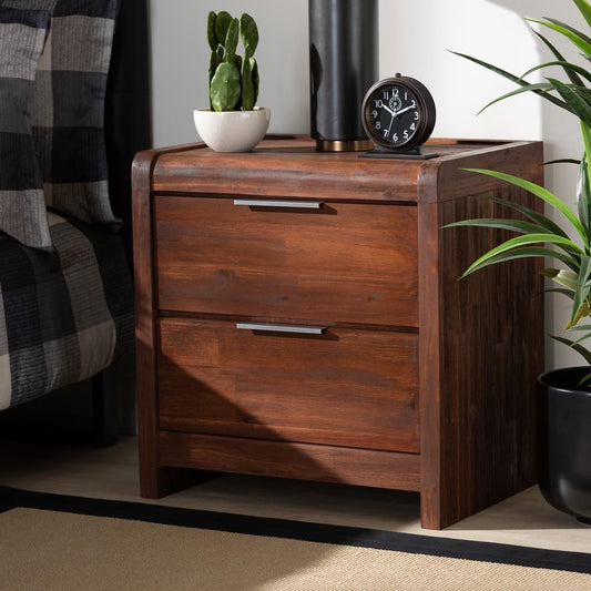 Baxton Studios Night Stand Baxton Studio Torres Modern and Contemporary Brown Oak Finished 2-Drawer Wood Nightstand