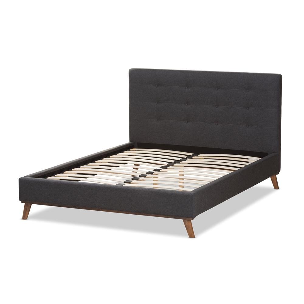 Baxton Studios Bed Baxton Studio Valencia Mid-Century Modern Dark Grey Fabric Queen Size Platform Bed