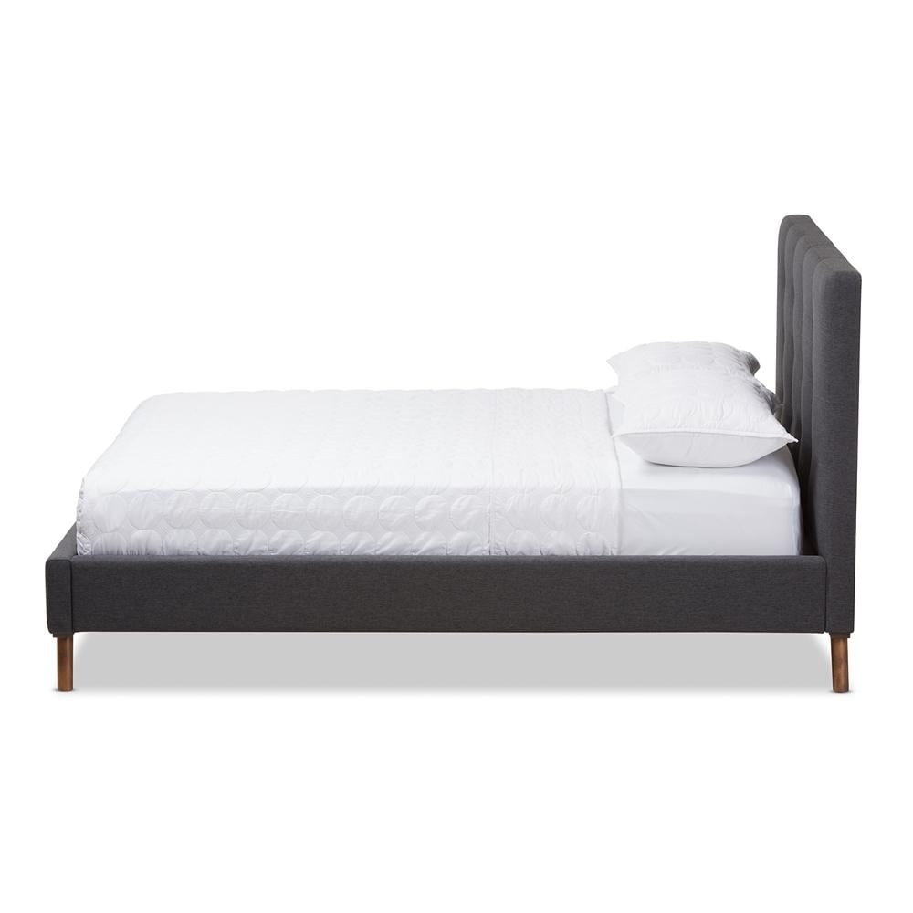 Baxton Studios Bed Baxton Studio Valencia Mid-Century Modern Dark Grey Fabric Queen Size Platform Bed