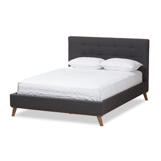 Baxton Studios Bed Baxton Studio Valencia Mid-Century Modern Dark Grey Fabric Queen Size Platform Bed