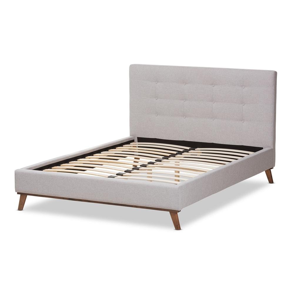 Baxton Studios Bed Baxton Studio Valencia Mid-Century Modern Greyish Beige Fabric Queen Size Platform Bed