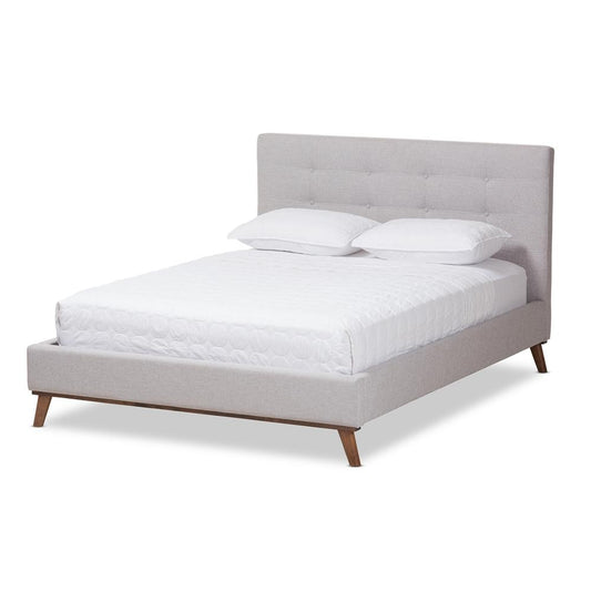 Baxton Studios Bed king Baxton Studio Valencia Mid-Century Modern Greyish Beige Fabric Queen Size Platform Bed