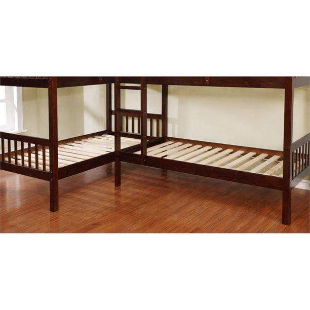 Furniture of America bunk bed Dan Transitional L Shaped Bunk Bed in Dark Walnut Dan Transitional L Shaped Quadruple Bunk Bed in Dark Walnut