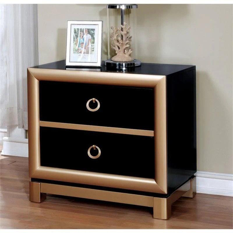 Furniture of America Nightstand Jaipur Contemporary Black and Gold Nightstand Jaipur Contemporary Black and Gold Nightstand