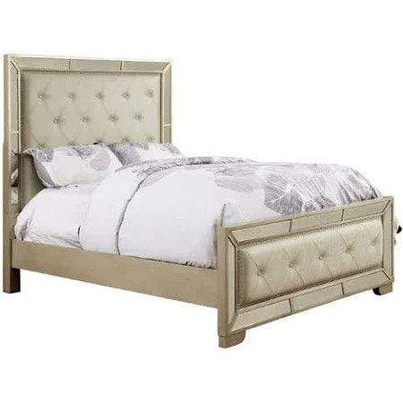 Furniture of America Beds Stolte Glam Style Champagne Upholstered Queen Bed