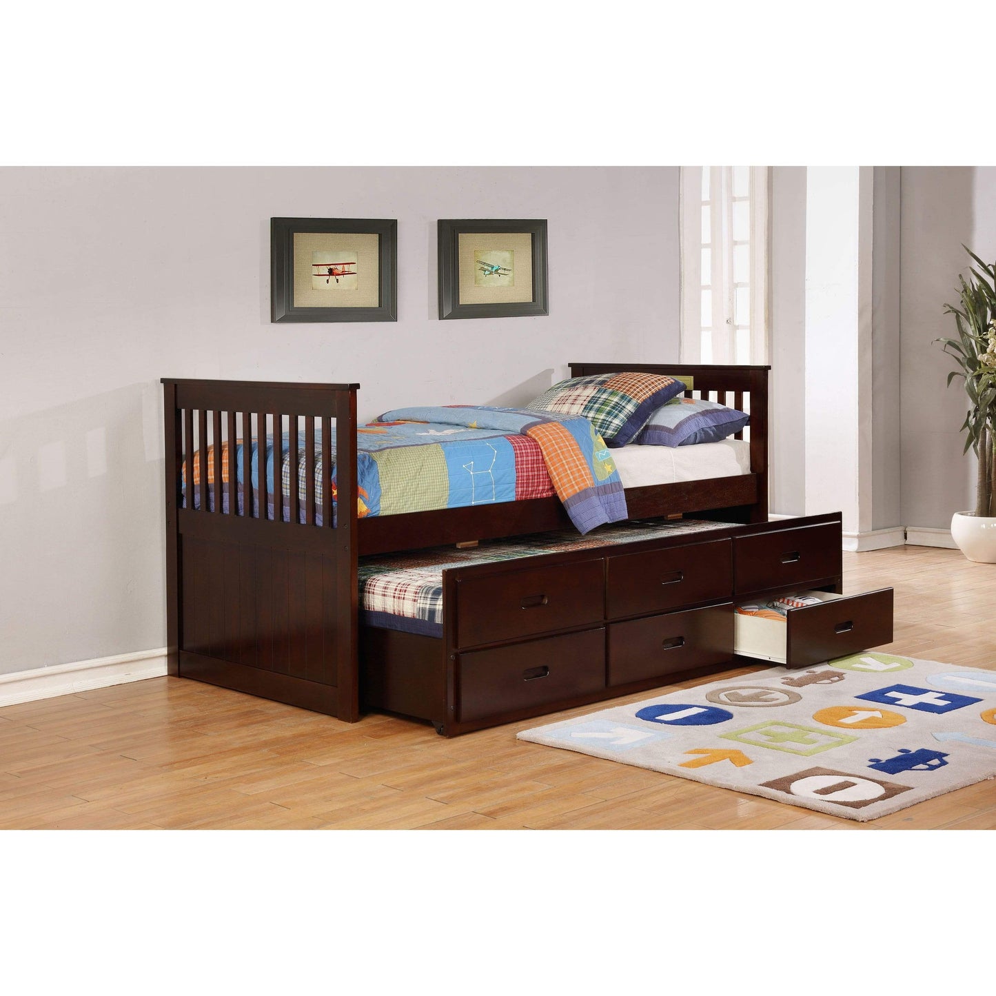 MYCO Trundle Bed full Bennett Twin Captain Bed with Trundle  in Espresso