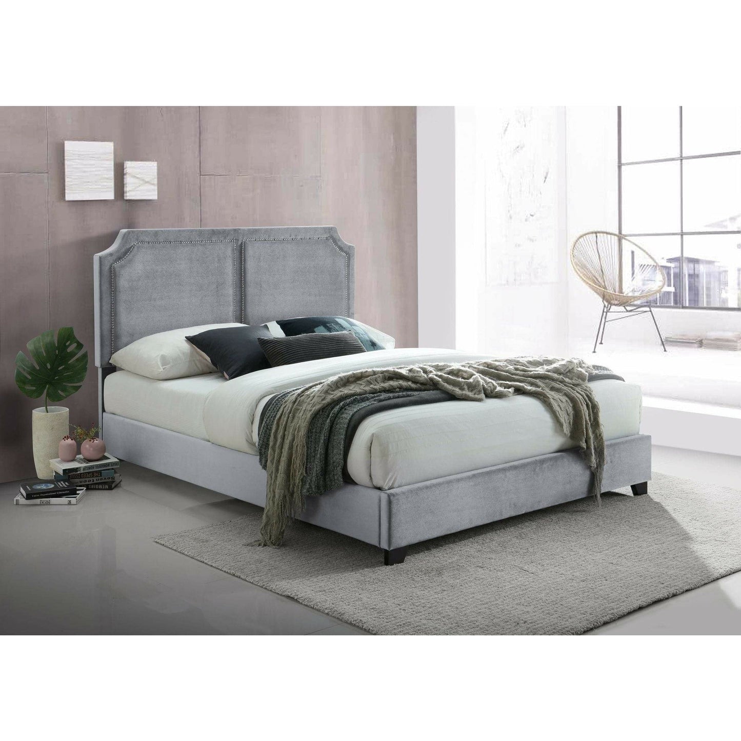 MYCO Bed Kimberly Nailhead Queen Bed, Gray